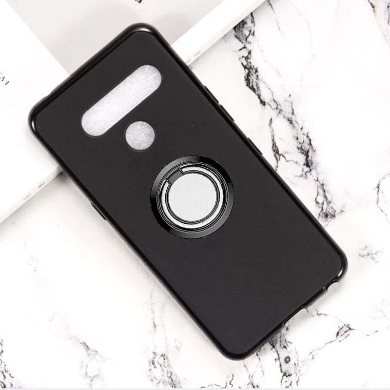Para LG X power G5 V30 V35 V40 V50 V50S ThinQ Q6 Q6α Q6a K8 K10 2018 K11 Plus G7 una funda de silicona con soporte de anillo trasero