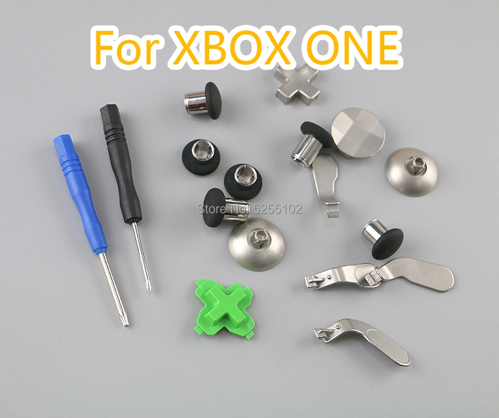 1 Juego de tapa analógica de Metal, destornillador de botón, tecla cruzada, almohadilla D, tapa de palanca de mando de Metal de aluminio, tapa de Joystick para controlador XBOXONE Elite