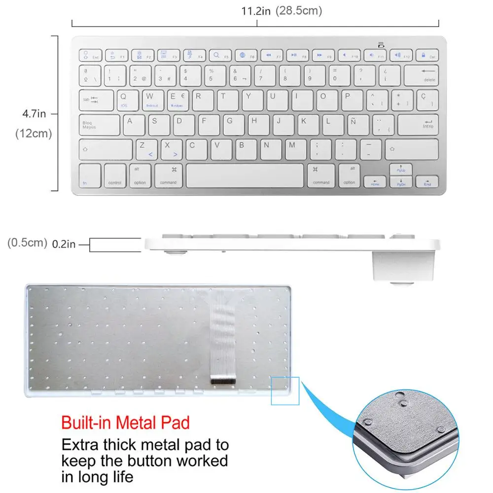 Teclado portátil español con Bluetooth, teclado inalámbrico delgado y ligero para Mac, iPad, iPhone, iOS, Android, Windows, Smart TV - imagen 5