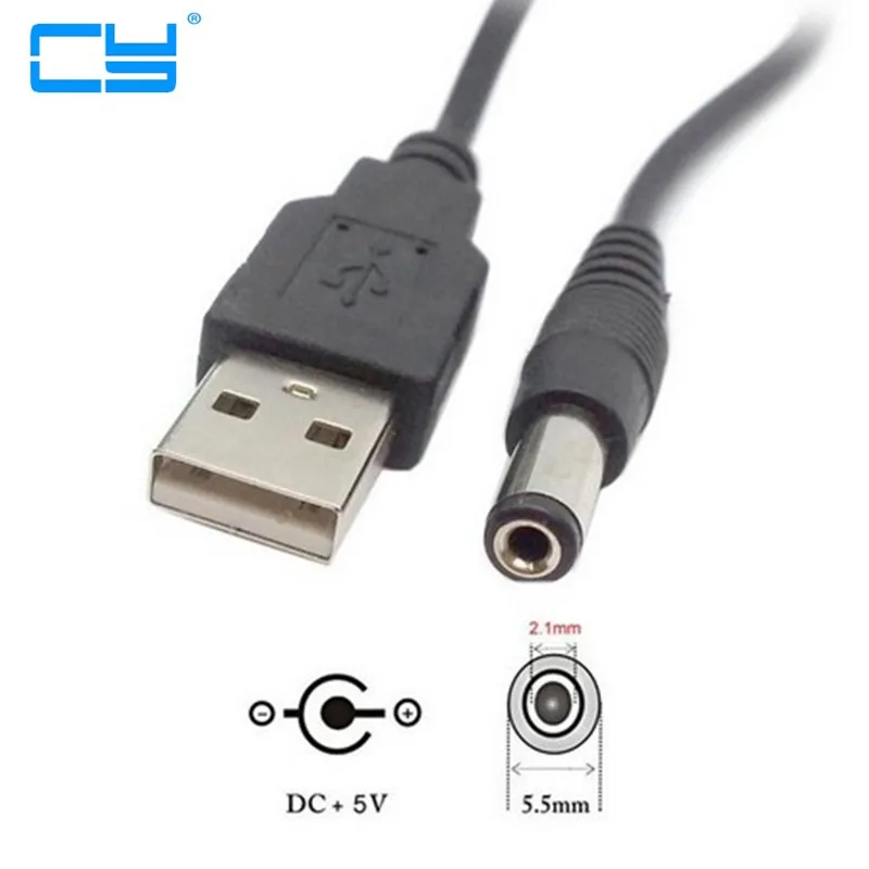 USB A TIPO MACHO A 5.5 Conector de alimentación CC de 2,1 mm Conector de barril de 5,5 2,1 mm Cable de 5 V 80 cm - imagen 2