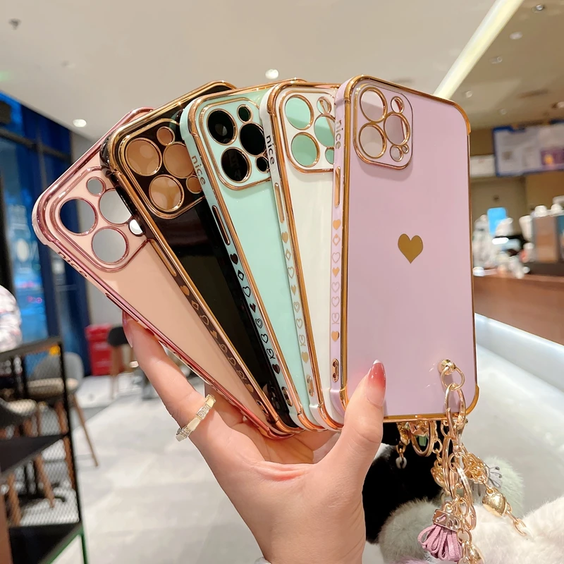 Funda de teléfono de lujo con diseño de corazón de amor para iPhone, carcasa trasera de parachoques colgante para modelos 11, 12, 13 Pro Max, XS, X, XR, 7, 8 Plus, SE 2020 - imagen 5