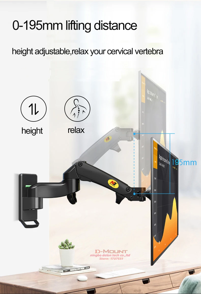 Soporte Pared Monitor TV Brazo Largo Giratorio VESA hasta 12KG - imagen 5