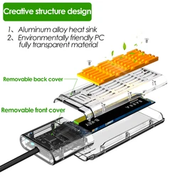 UTHAI Caja externa M.2 USB-C para SSD NVMe y SATA transparente