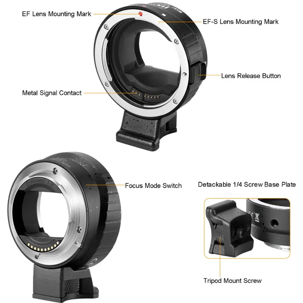 JINTU-Adaptador de montaje de marco completo para lente de enfoque automático, EF-NEX II para lente Canon EF EF-S a cámara Sony NEX A7 A7R A7S A7RII A7RIII A7MII - imagen 3