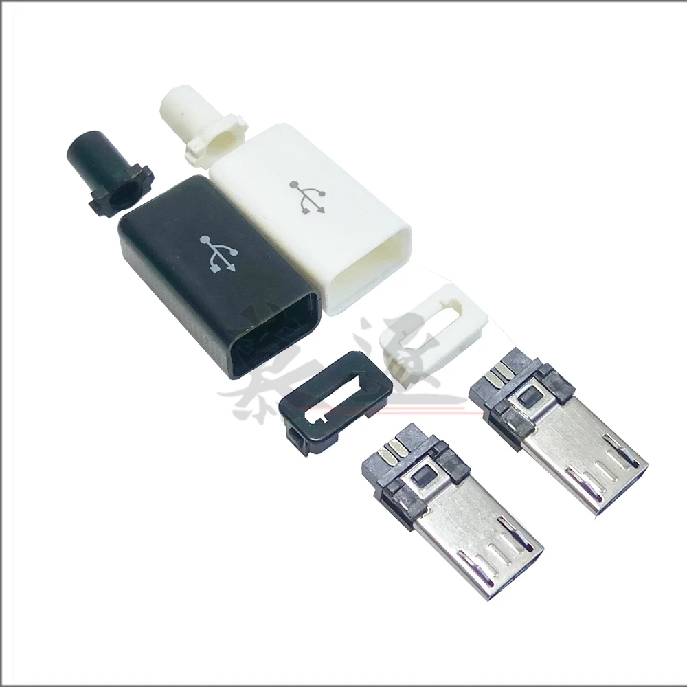 Conectores Micro USB tipo soldadura de 5 pines, cargador 5P, toma de carga trasera 4 en 1, blanco y negro, 10 Uds.