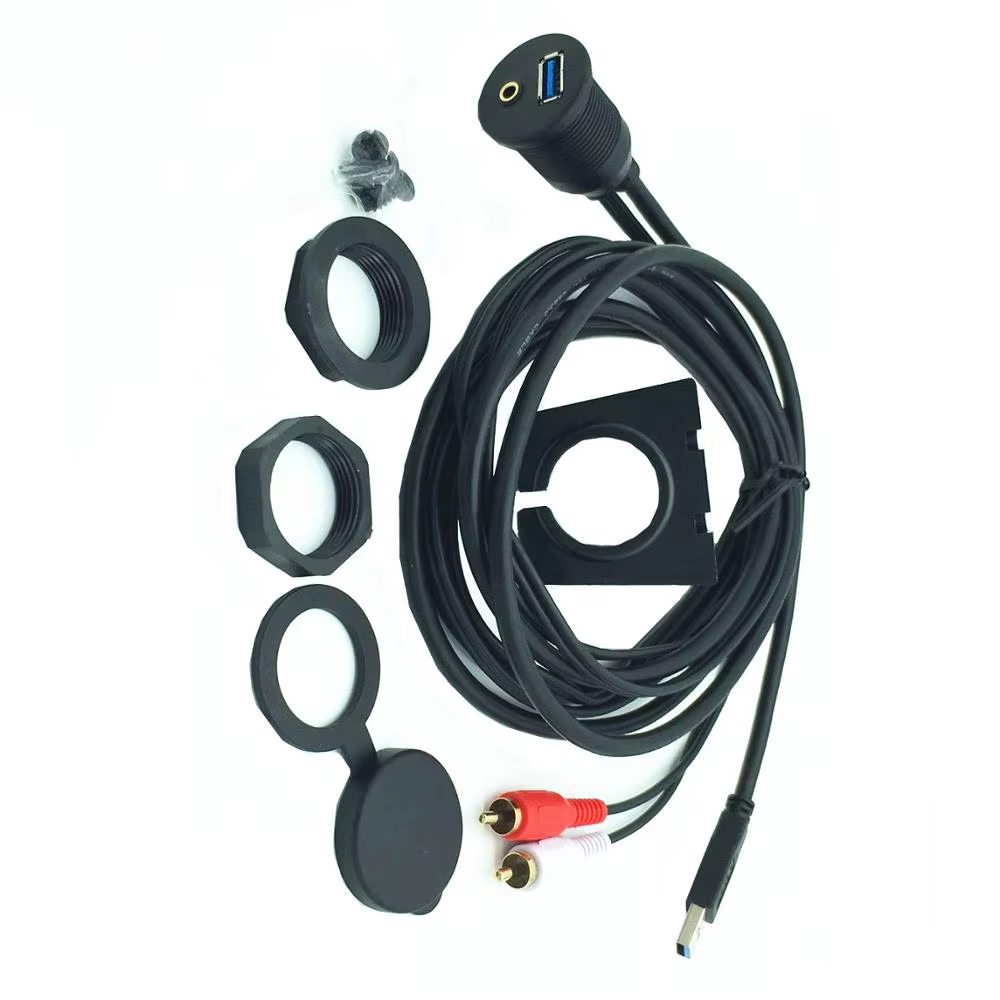 Panel de montaje empotrado para salpicadero de coche, Cable macho a hembra, USB 2,0, USB 3,0, 3,5mm, AUX, RCA - imagen 4