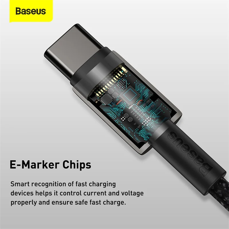Baseus-Cable USB tipo C de carga rápida, Cable de datos PD de 100W, QC4.0, 3,0 USB-C, para Macbook, Samsung S9, Xiaomi Poco X3 y Huawei - imagen 4