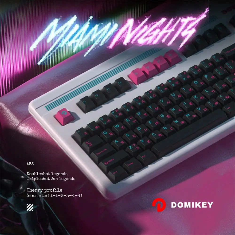Domikey teclas personalizadas Miami Nights Cherry Profile ABS para teclado mecánico, doble disparo, Triple disparo para GH60, GK61, GK64, RK87