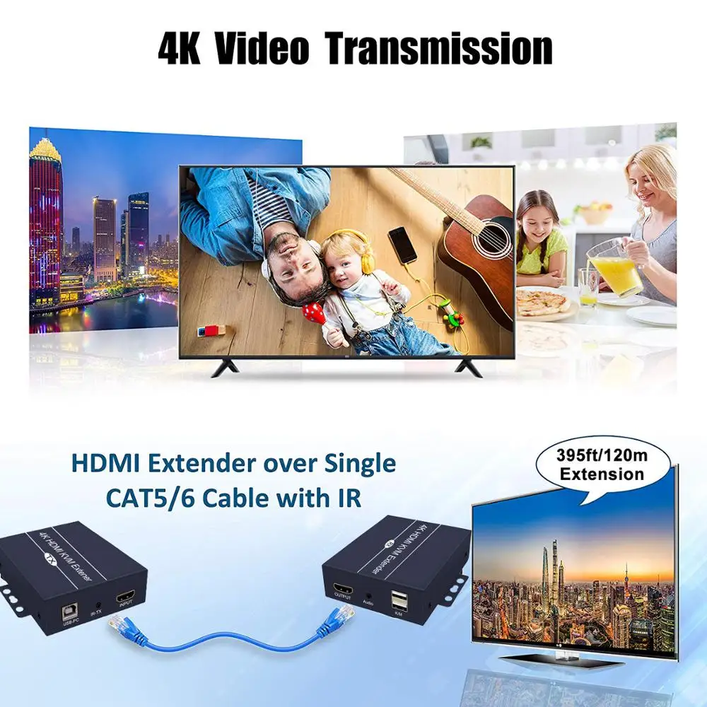 Extensor HDMI de red, receptor transmisor sobre puertos CAT5e, CAT6, Rj45, 2024, 120m, 4K, IR 1080P - imagen 4