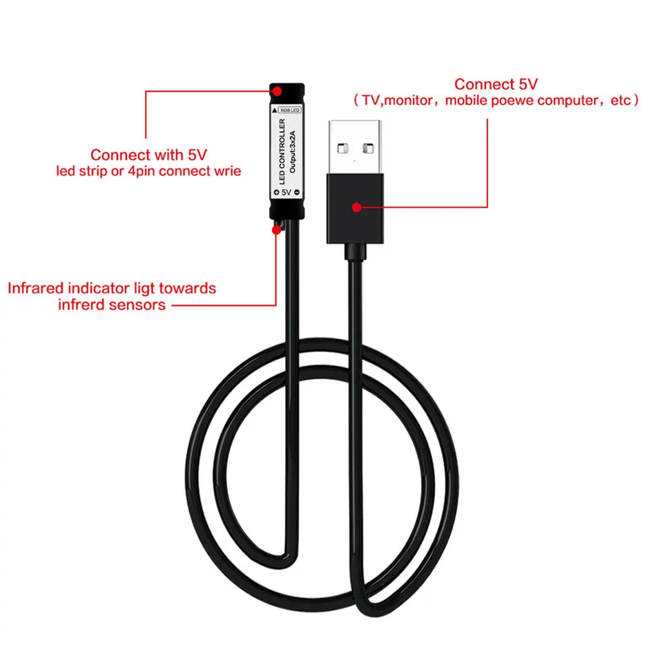 Controlador atenuador RGB de 4 pines, USB, 5V, 3 teclas, IR, 24 teclas, mando a distancia RF, 17 teclas, Control remoto inalámbrico, tira de luz RGB 2835 5050 - imagen 5