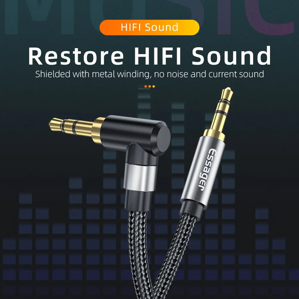 Essager-Cable de extensión auxiliar, conector Jack de 3,5mm, adaptador de Audio macho a macho, Cable de altavoz de 3,5mm para Samsung, Xiaomi, auriculares y portátiles - imagen 4