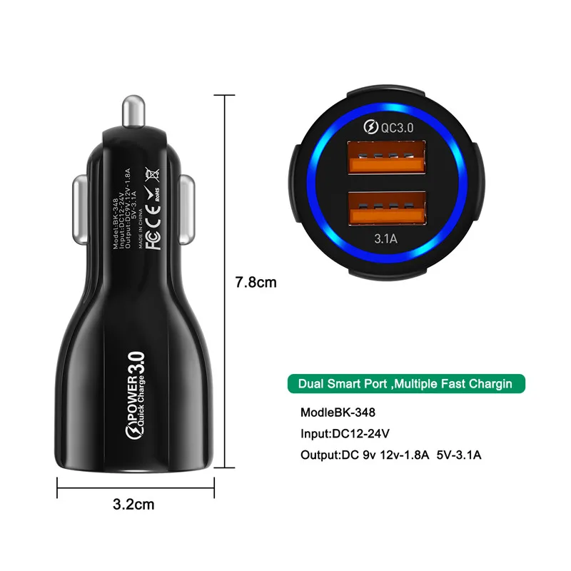 Cargador USB Coche USLION - Conector para encendedor