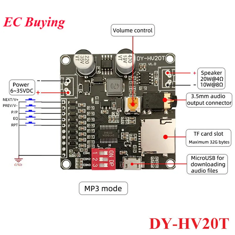 Módulo de reproducción de voz DY-SV17F DY-SV5W DY-SV8F DY-HV20T DY-HV8F DY-SV19R SV20F F5WL Reproductor de MP3 Placa amplificadora de disparo de E/S UART - imagen 5