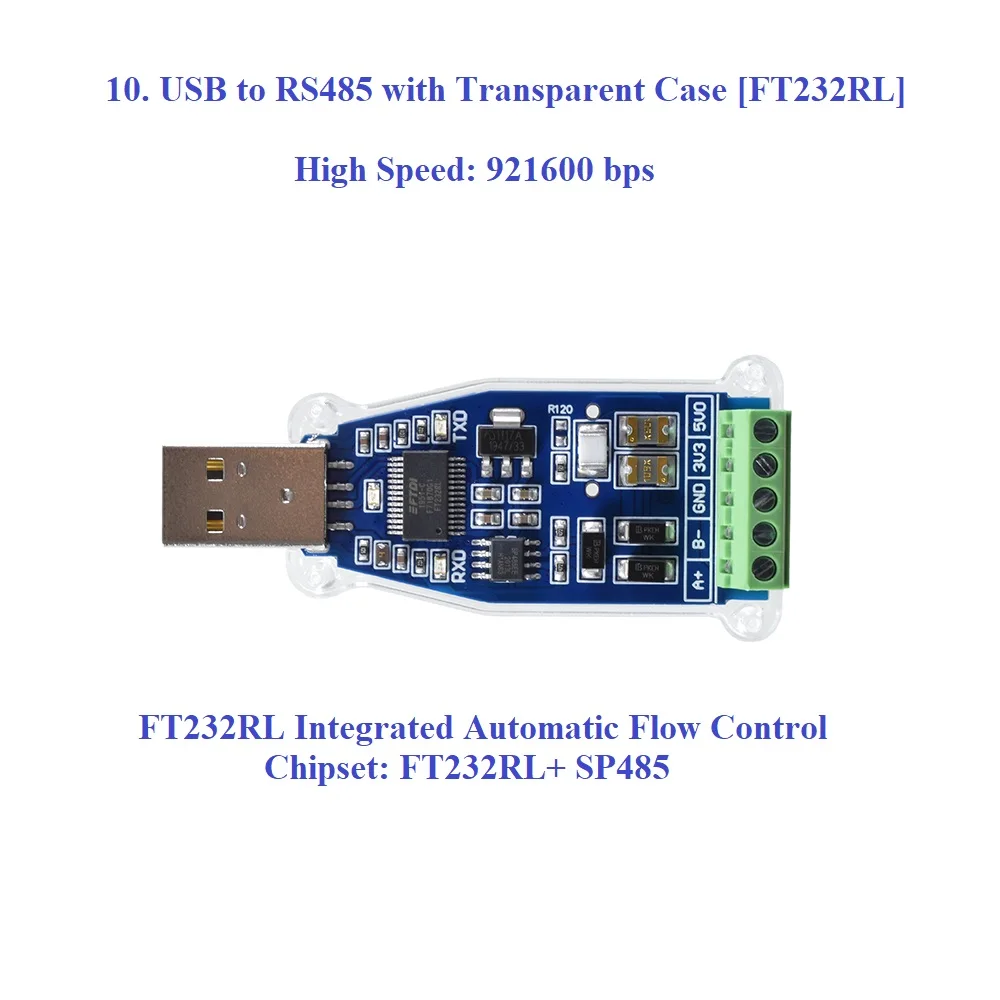 Adaptador USB a RS485/RS422 con múltiples opciones de chips