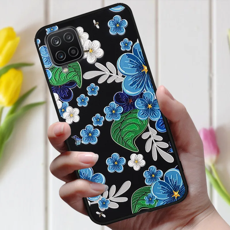 Funda de flores en relieve 3D para Samsung M32, funda bonita en relieve para Samsung Galaxy A22 4G 5G A 22 M12, funda de teléfono para Galaxy M32 A12 - imagen 4