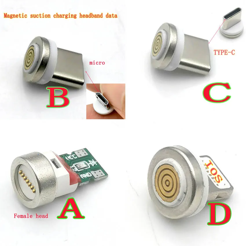 Adaptador de Cable de carga magnética, cabezal de puntas de conector para tipo C Micro USB 3A, carga rápida, enchufe de puntas magnéticas de 7 pines