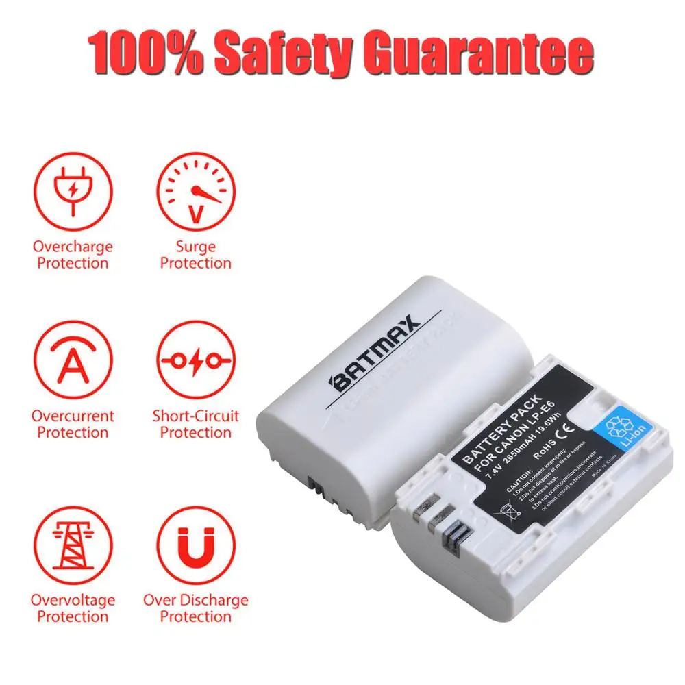 Batmax 2650mAh LP-E6N LP-E6 batería LP E6 para Canon EOS 90D EOS R5 R6 R7 RP 6D 7D 5D Mark II III IV 5D 60D 70D 80D 5DS - imagen 3