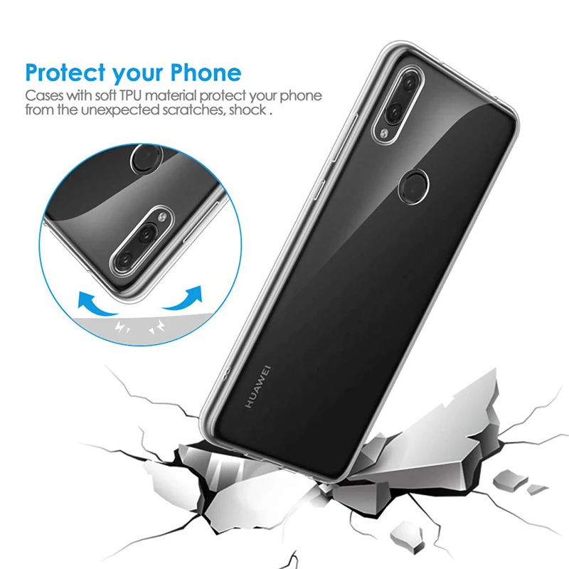 Fundas transparentes para teléfono móvil Huawei Y6/Y6 Pro/Y6 Prime 2019, funda trasera de silicona transparente suave TPU Y6Pro Y6Prime - imagen 2