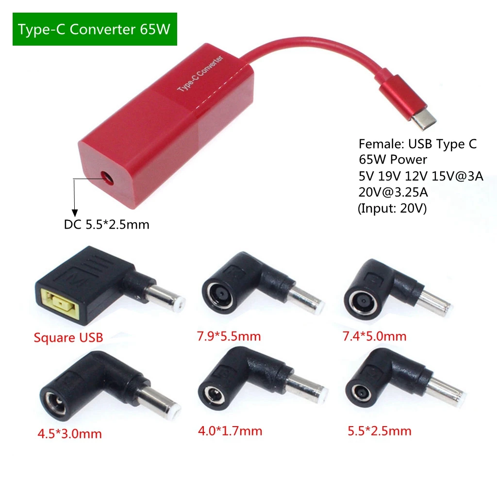 Conector de toma de corriente para ordenador portátil, Adaptador convertidor de cargador Dc para Lenovo, Hp, Asus, 7,4x5,0, 7,9x5,5mm, hembra a USB tipo C, macho