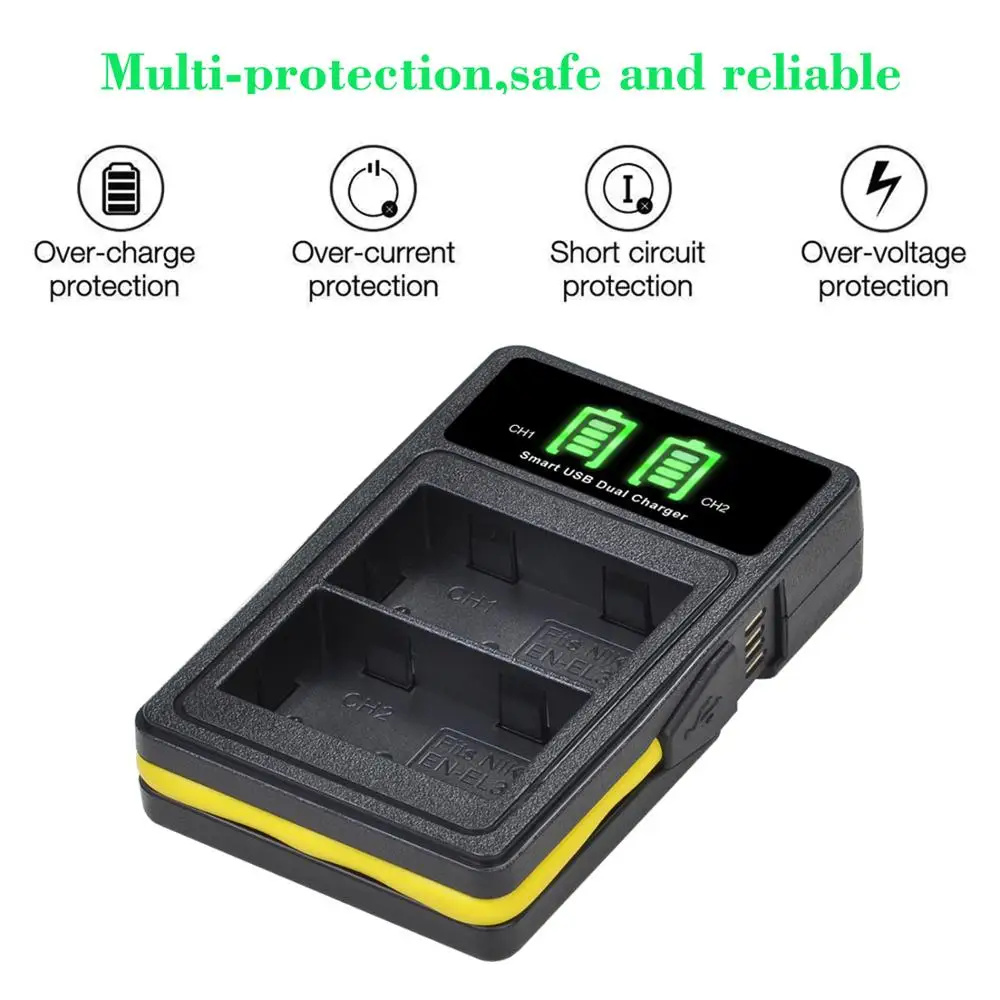 Baterías de cámara de EN-EL3e y Puerto USB LED tipo C, cargador para Nikon D30, D50, D70, D70S, D90, D80, D100, D200, D300, ENEL3e - imagen 2