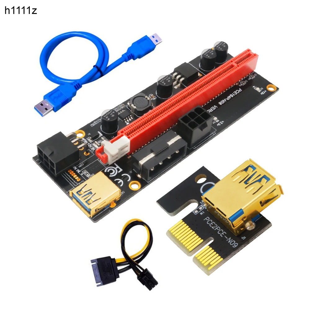 PCI-E-extensor pcie Riser 009 Express, 1X, 4x, 8x, 16x, PCI E, USB Riser 009S, GPU, adaptador Dual de 6 pines, tarjeta SATA de 15 pines para minería BTC, novedad