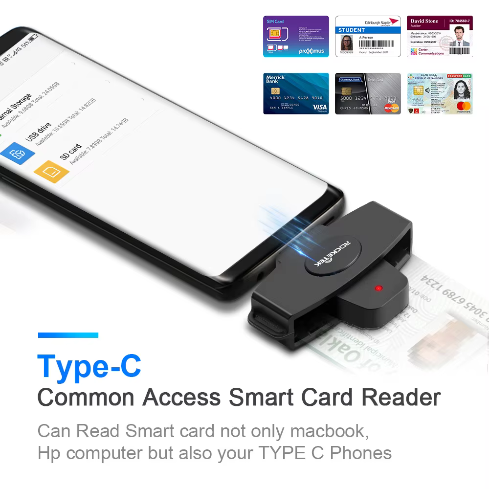Lector Tarjetas Inteligentes USB-C Rocketek CSCR3 SIM IC