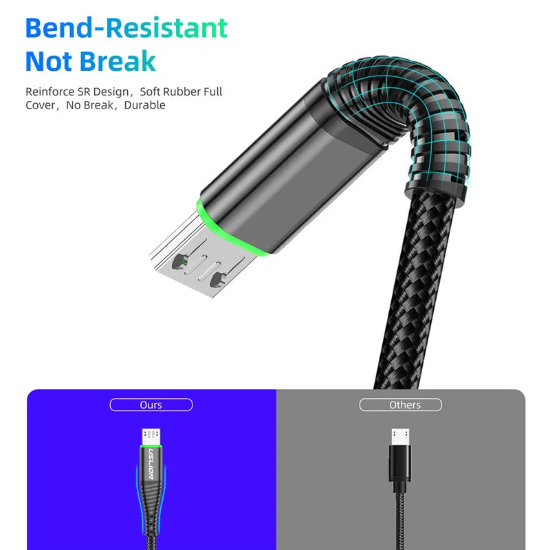 USLION-Cable Micro USB de carga rápida para Samsung, Xiaomi y Android, Cable de transferencia de datos LED 3A - imagen 3
