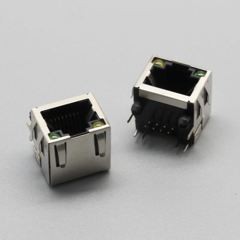 Conector hembra de red blindado de acero, LED de 90 grados y resorte, RJ45 8P8C, 2 unids/lote - imagen 2