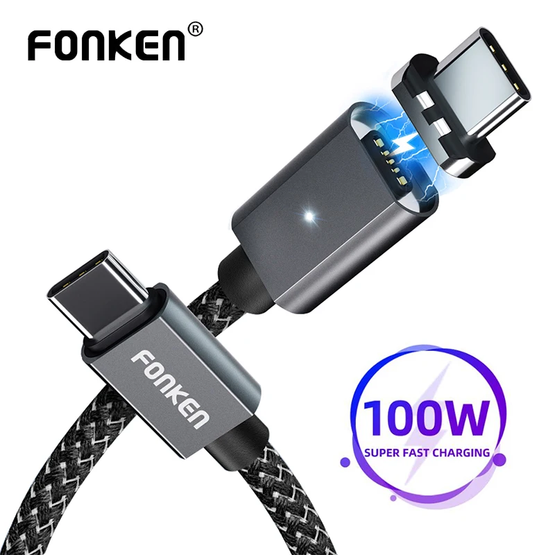 FONKEN-Cable USB tipo C magnético para Macbook Pro Air, cargador PD de 100W, carga rápida para ordenador portátil, tableta y teléfono - imagen 2