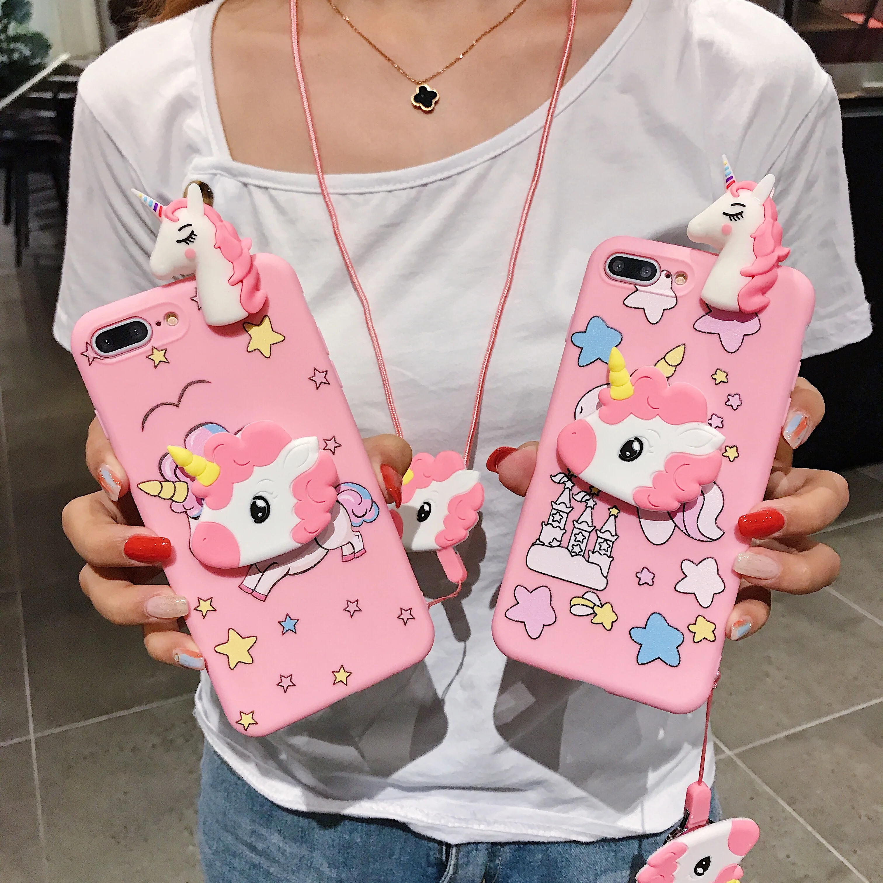 Para Samsung Galaxy A12 A11 A71 A51 A52 A22 A02s A32 A13 A53 A03s A04s A20s A33 A73 A23 Castillo Unicornio Funda con cuerda de soporte - imagen 2