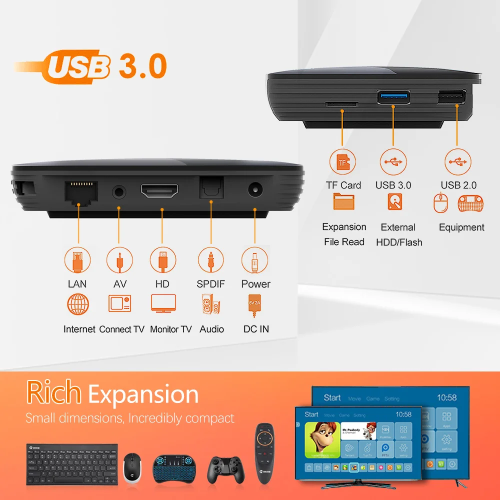 VONTAR-Dispositivo de TV inteligente X3, decodificador con Android 128, 8K, 4GB, 9,0 GB, Amlogic S905X3, Wifi 1000M, reproductor multimedia 4K Google, 4GB, 32GB, 64GB - imagen 5