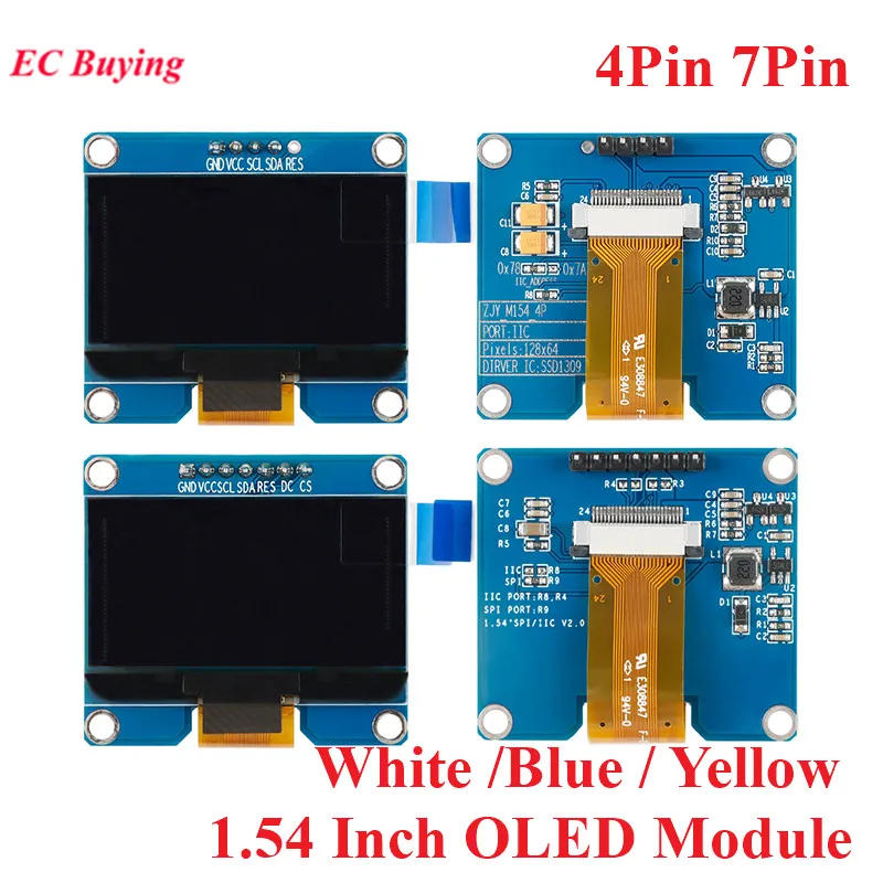 Módulo OLED de 1,54 pulgadas, pantalla LCD de 1,54 ", módulo de pantalla LED 128*64 SSD1309 interfaz SPI/IIC I2C para Arduino de 4 pines y 7 pines - imagen 2