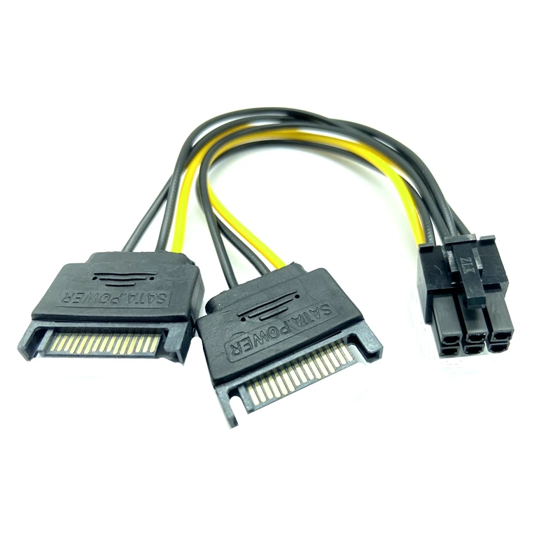 Cable de alimentación de tarjeta de vídeo PCIe PCI-E Express Dual SATA macho de 15 pines a macho de 6 pines para tarjetas gráficas - imagen 2