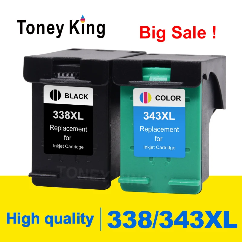 Toney-cartucho de tinta remanufacturado King Color, 338XL, 343XL, Compatible con impresora HP338, HP343, 6540, 5740, 5745, 6520, 6540, 460c, 6620