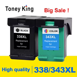 Toney-cartucho de tinta remanufacturado King Color, 338XL, 343XL, Compatible con impresora HP338, HP343, 6540, 5740, 5745, 6520, 6540, 460c, 6620