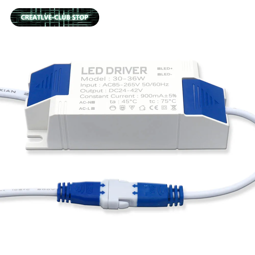 Unidad de fuente de alimentación de lámpara de Panel LED de 30W-36W transformador de iluminación salida de AC85-265V 750mA 900mA DC24-42V controlador LED conector CC - imagen 2