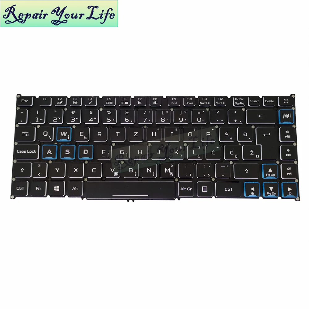Teclado retroiluminado SV búlgaro para Acer Triton 500 PT515-51 Hrvatski, negro, blanco, azul, borde, LG40-P90BRL, NSK-RNABW - imagen 5