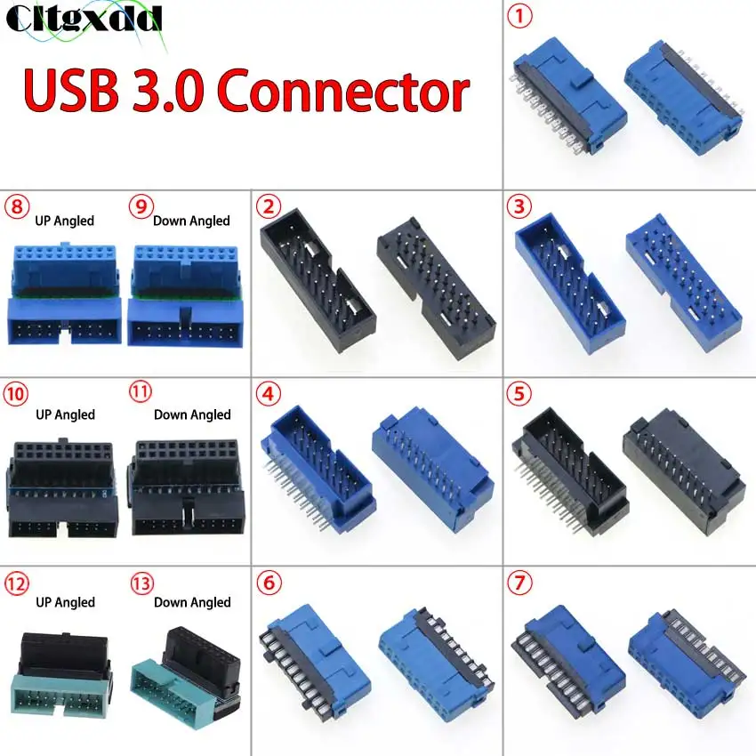 Cltgxdd 1 Uds USB 3,0 19 pines 20 pines conector macho hembra 90/180 grados placa base placa enchufable IDC conector de 20 pines Socke