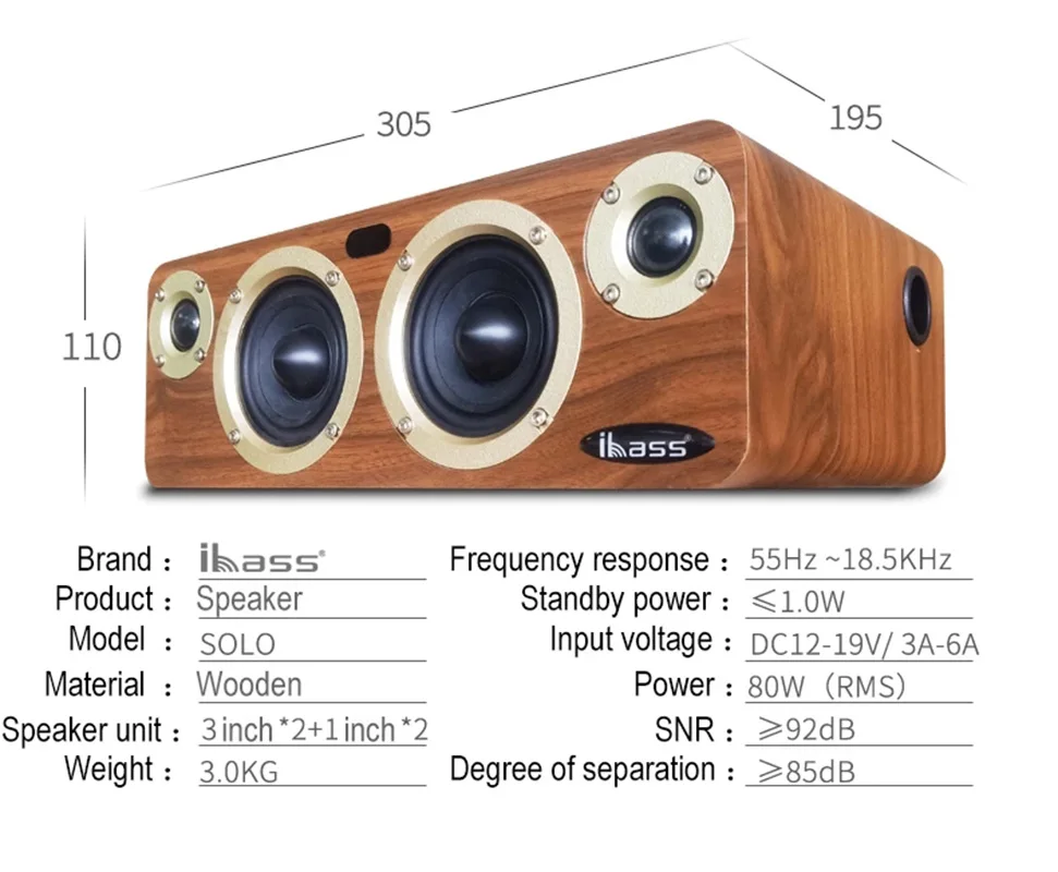 Altavoz Bluetooth para cine en casa, Subwoofer de 80W, barra de sonido para TV, efecto de sonido de conmutación EQ, centro de música, caja de sonido estéreo de madera - imagen 2