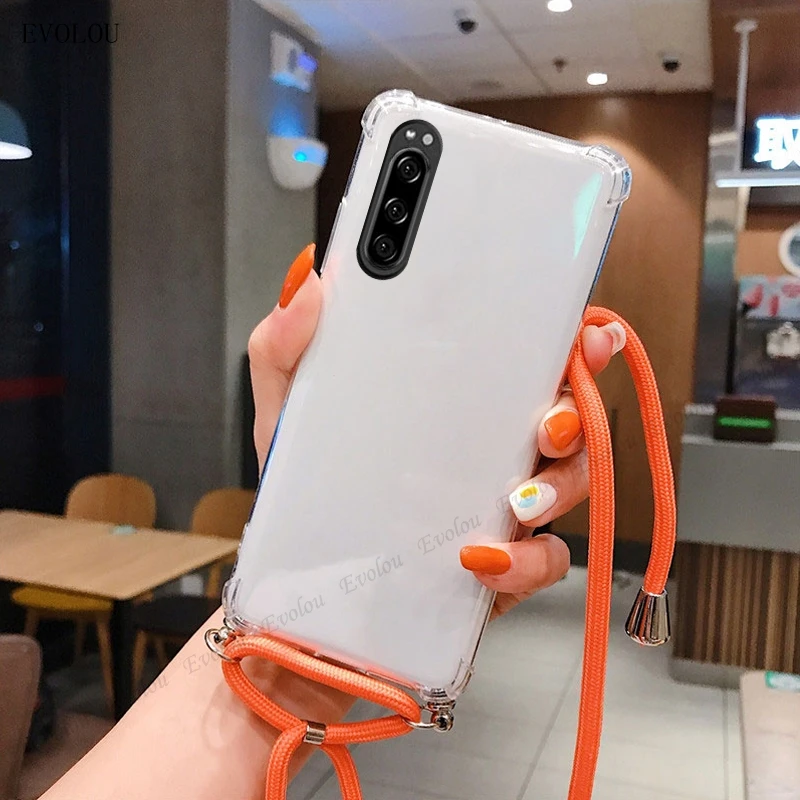 Funda transparente a prueba de golpes para Sony Xperia 10 III, carcasa trasera transparente a prueba de golpes para Xperia 1 5 II L5 L4 8, collar cruzado - imagen 5