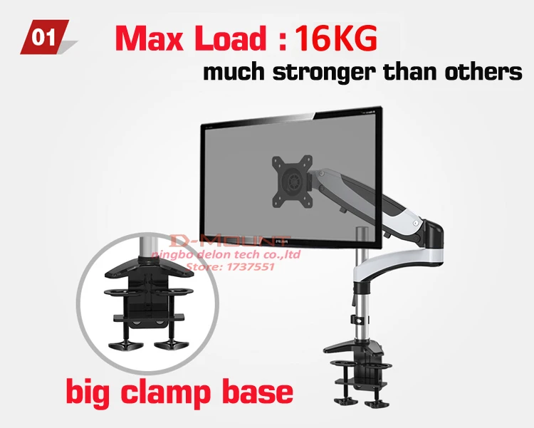 GST112 aluminio 27 "5-16kg 360 girar 2 brazo abrazadera ojal resorte de gas puntal de gas lcd tv monitor pantalla soporte de escritorio con poste - imagen 4