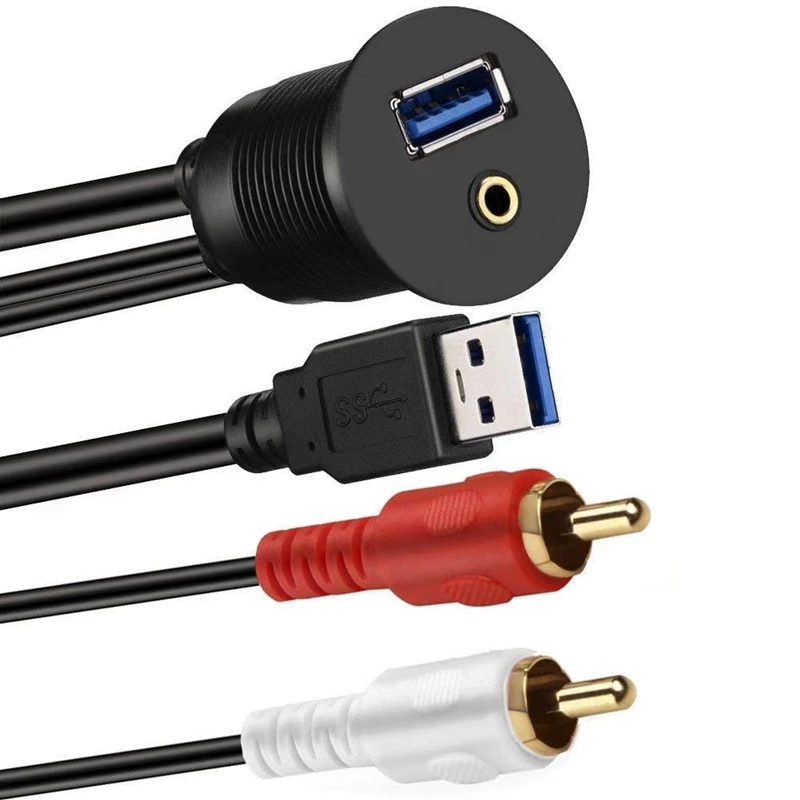 5gbps 1m 2m 3,5mm / 3rca / 2rca USB 3,0 instalación de audio y vídeo integrada cable impermeable para salpicadero de coche y barco - imagen 3