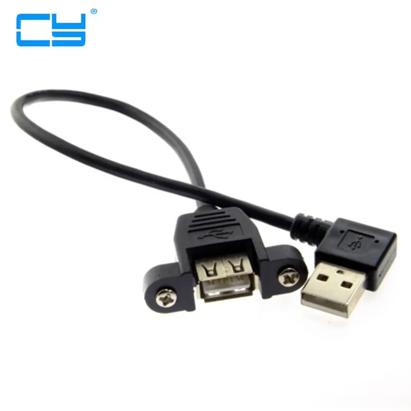 Cable de extensión de conector macho A hembra USB 2,0 A en ángulo recto de 90 grados con orificio de montaje en Panel 30cm 50cm