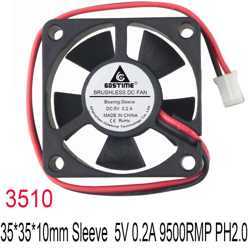 Gdstime-Motor silencioso sin escobillas para refrigeración, miniventilador axial de 5 V, 35x35mm, 2,0, 35mm x 10mm, 5 voltios, 2 pines, 3510, 10 Uds.