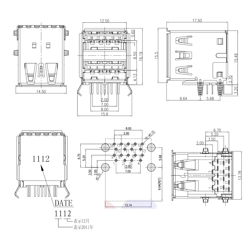 5 enchufes USB 3,0 duales de alta velocidad 90 °   Conector de carga hembra USB 3,0 tipo AF para ordenador portátil - imagen 2