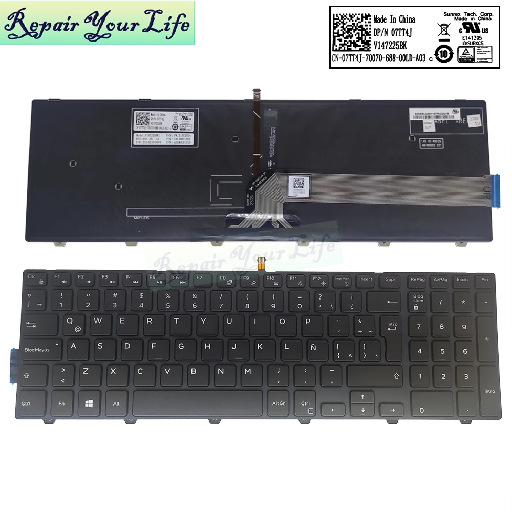 CN-07TT4J-teclado Latino retroiluminado para ordenador portátil, accesorio para DELL 15-3000 Vostro 15-3565 7TT4J, reemplazo de teclados en español, Marco SP ES, LA PT-BR