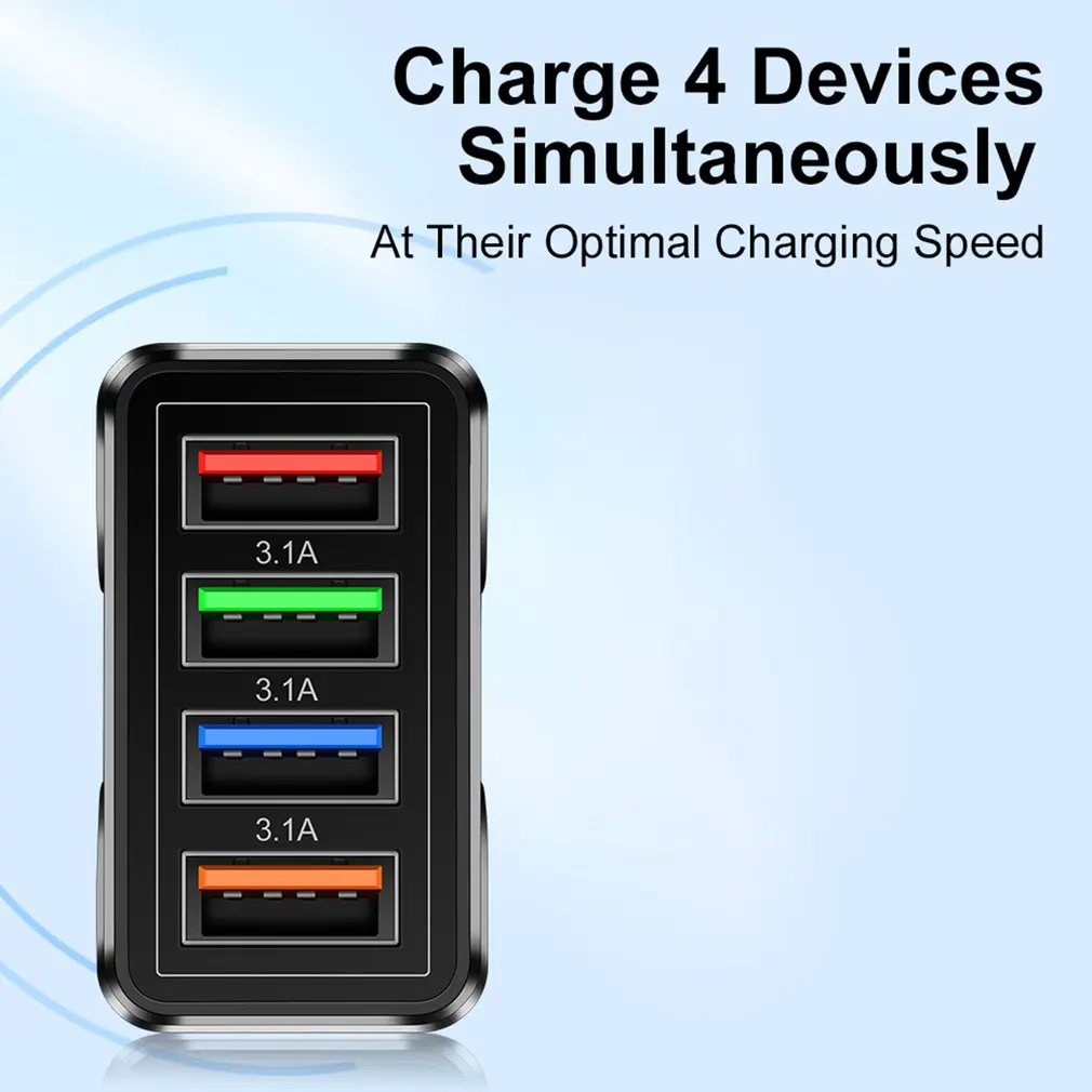 Cargador rápido de teléfono móvil 4USB 3.1A, multipuerto, Universal, para viaje, hogar, enchufe de UE/EE. UU./Reino Unido, cabezal de carga de pared para tableta y teléfono inteligente - imagen 3