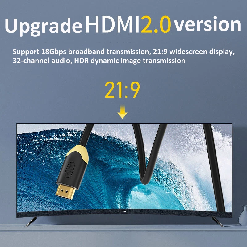 Cable de 2 piezas compatible con HDMI 2,0, 4K, 3D, para vídeo, chapado en oro, para TV HD, PS4, divisor, conmutador, ordenador, portátil, pantallas - imagen 4