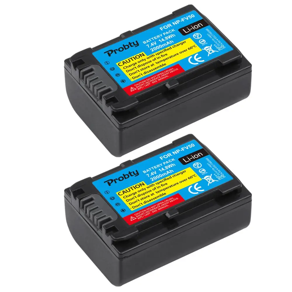 2 uds NP-FV50 NP FV50 batería para Sony HDR- CX580E CX700E CX760E CX360E PJ10E PJ30E HDR-XR350E XR550E XR260E XR150E Cámara