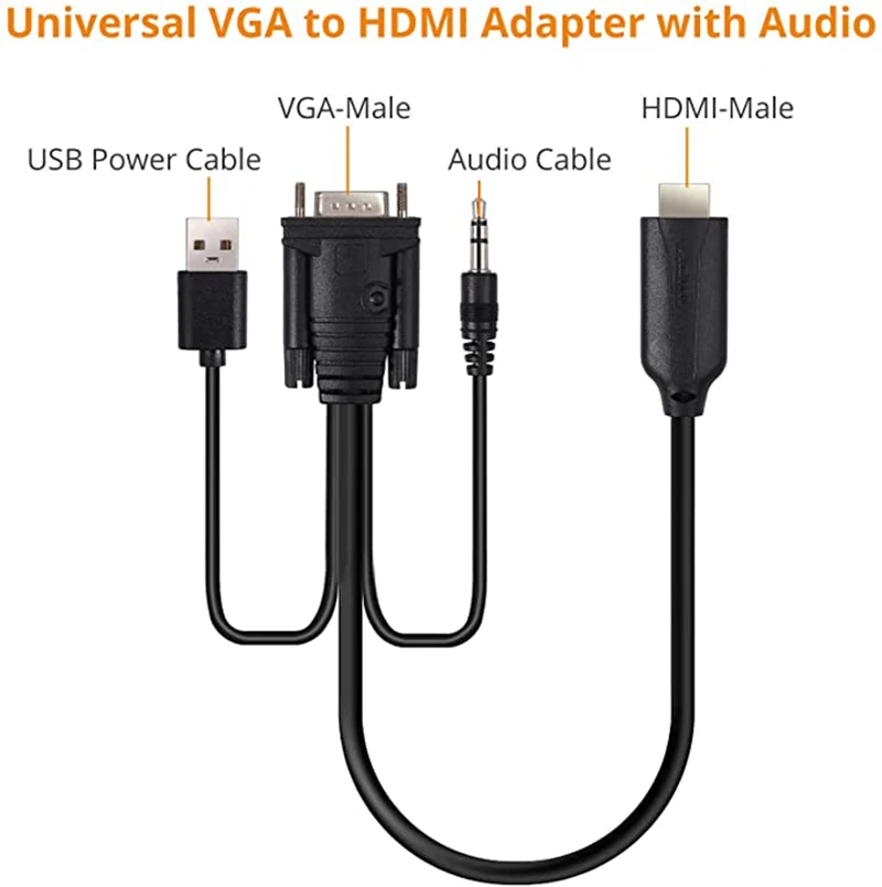 Cable adaptador VGA a HDMI con Audio de 3,5mm, convertidor de vídeo USB de 6 pies/1,8 m, 1080P, compatible con Nintendo Switch, PS4, ordenador portátil, etc. - imagen 2